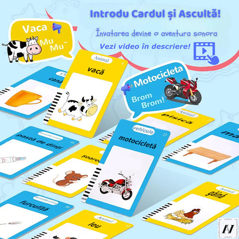 Cititor de carduri în limba Română, Jucărie educativă pentru copii, ideală pentru învățarea cuvintelor!