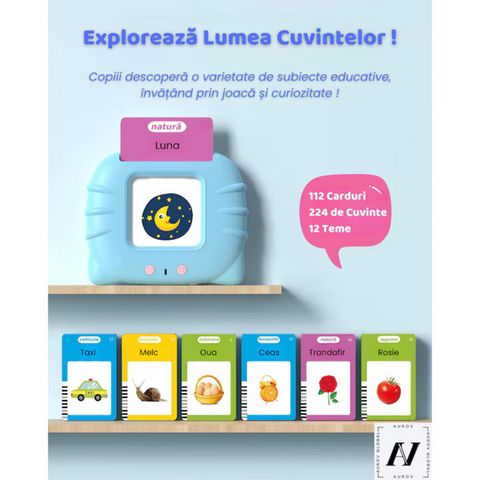 Cititor de carduri în limba Română, Jucărie educativă pentru copii, ideală pentru învățarea cuvintelor!