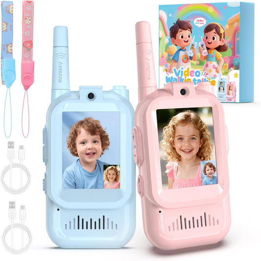Set 2 statii Walkie Talkie Video pentru copii Aurov®, Camera HD si Modificator de Voce