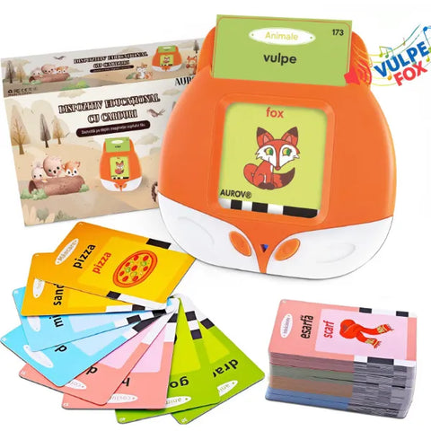 Cititor de carduri în limba Română și Engleză, Jucărie educativă pentru copii, ideală pentru învățarea cuvintelor!